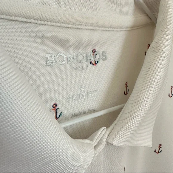 Bonobos White Slim Fit Golf Polo with Anchor Pattern - Picture 4 of 8